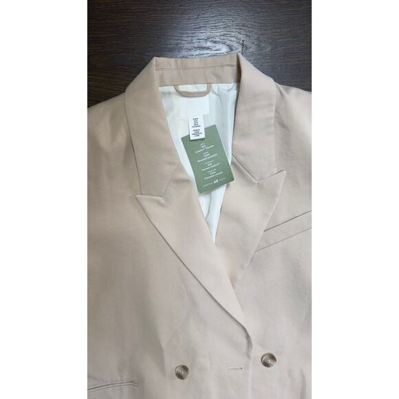 NWT H&M Double-breasted, cropped jacket in twill beige sz M - Picture 3 of 4